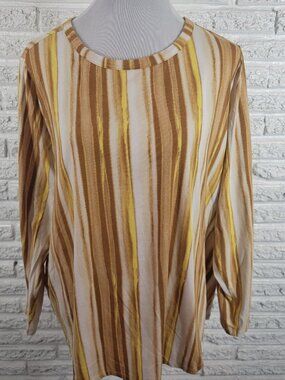 Any Body Womens 2X Cozy Knit Striped Tee Long Sleeve Cotton Blend STR20E